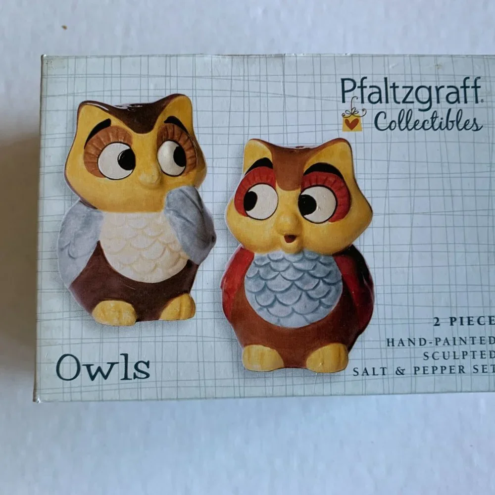 Pfaltzgraff Collectables Hand Painted Sculpted Owl Salt & Pepper Shakers NEW - Picture 4 of 7